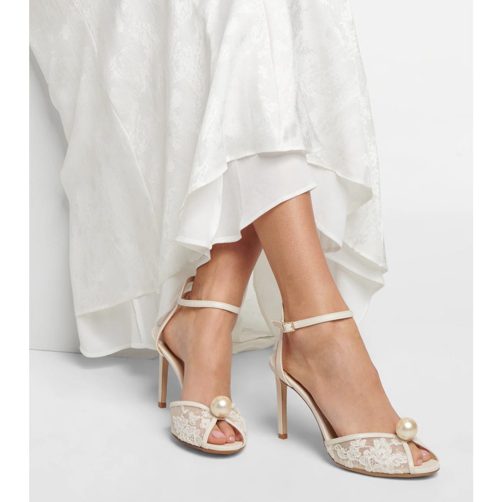Jimmy Choo Sacora 85 Ivory White Lace Pearl Bridal Wedding Sandal Heel Pump 36.5 - Picture 5 of 16